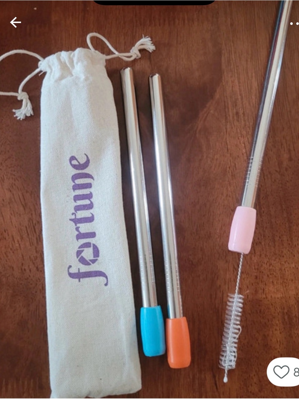 Fortune Reusable Stainless Steel Straws with Brush - Pink, Blue, Orange